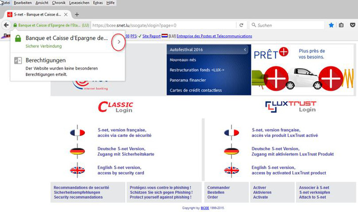 Authentizität der Website im Mozilla Firefox / Sicherheit / S-net ...